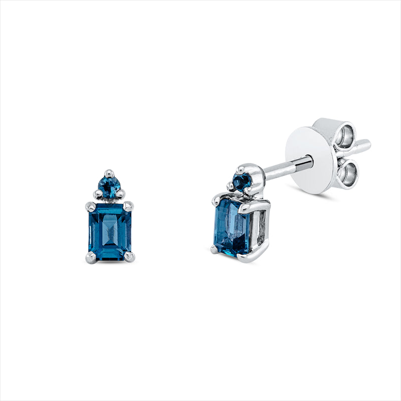 Ohrstecker 18 kt WG, 2 Topase 0,55 ct Lond. blue, 2 Topase 0,04 ct Lond. blue