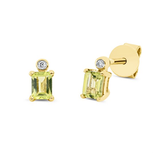 Ohrstecker 18 kt GG, 2 Brill. 0,02 ct, TW-si, 2 Peridot 0,53 ct grün