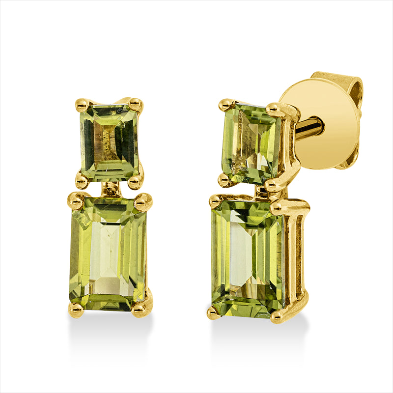 Ohrstecker 18 kt GG, 2 Peridot 1,20 ct grün, 2 Peridot 0,50 ct grün