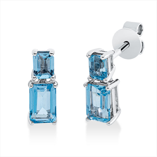 Ohrstecker 18 kt WG, 2 Topase 1,20 ct sky blue, 2 Topase 0,50 ct sky blue