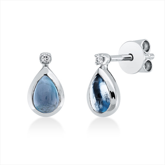 Ohrstecker 18 kt WG, 2 Brill. 0,02 ct, TW-si, 2 Topase 0,90 ct Lond. blue