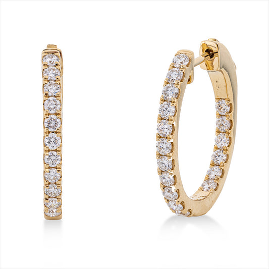 Creolen 18 kt GG, 14 Brill. 0,47 ct, TW-si, 20 Brill. 0,69 ct, TW-si