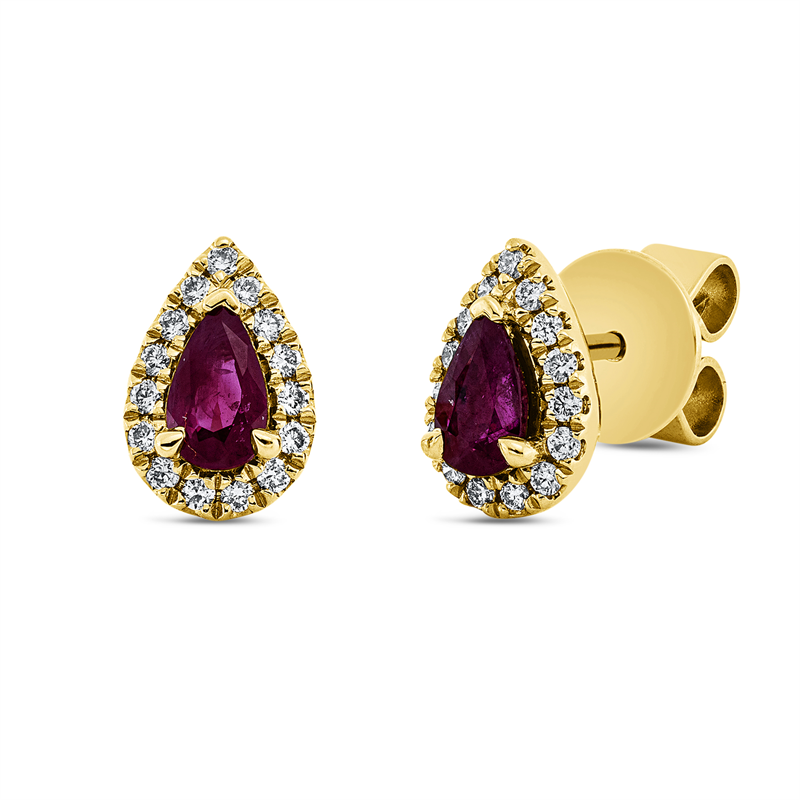 Ohrstecker 18 kt GG, 30 Brill. 0,14 ct, TW-si, 2 Rubine 0,46 ct rot