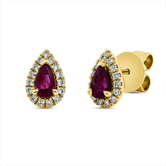 Ohrstecker 18 kt GG, 30 Brill. 0,14 ct, TW-si, 2 Rubine 0,46 ct rot