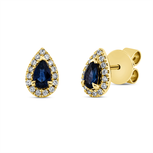 Ohrstecker 18 kt GG, 30 Brill. 0,14 ct, TW-si, 2 Saphire 0,53 ct blau