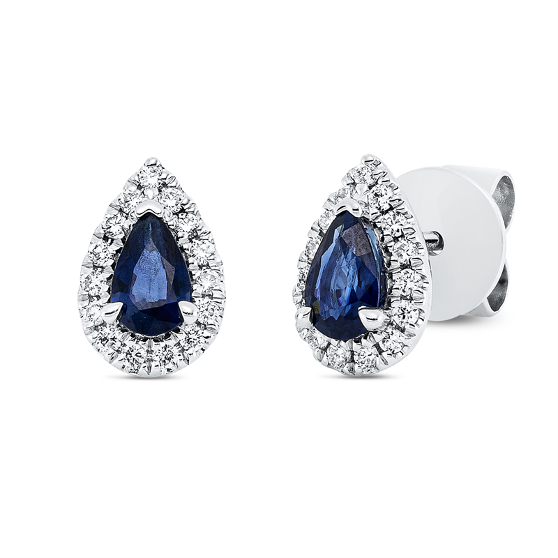 Ohrstecker 18 kt WG, 30 Brill. 0,14 ct, TW-si, 2 Saphire 0,54 ct blau