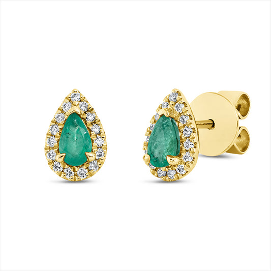 Ohrstecker 18 kt GG, 30 Brill. 0,14 ct, TW-si, 2 Smaragde 0,40 ct grün