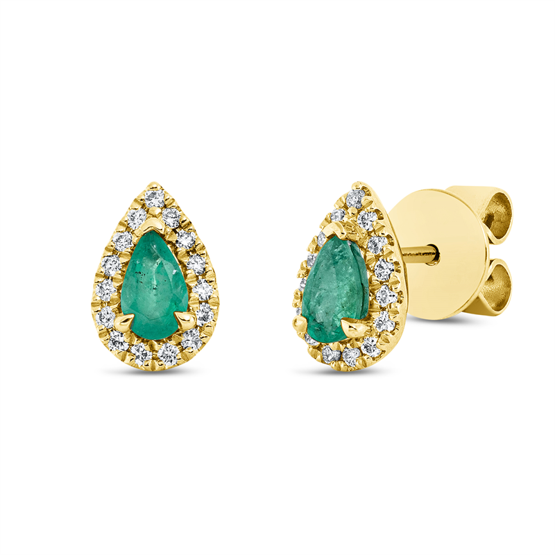 Ohrstecker 18 kt GG, 30 Brill. 0,14 ct, TW-si, 2 Smaragde 0,38 ct grün