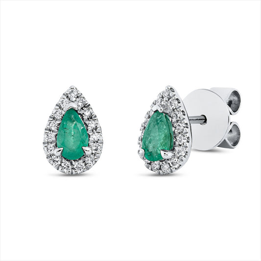 Ohrstecker 18 kt WG, 30 Brill. 0,13 ct, TW-si, 2 Smaragde 0,39 ct grün