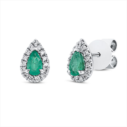 Ohrstecker 18 kt WG, 30 Brill. 0,13 ct, TW-si, 2 Smaragde 0,39 ct grün