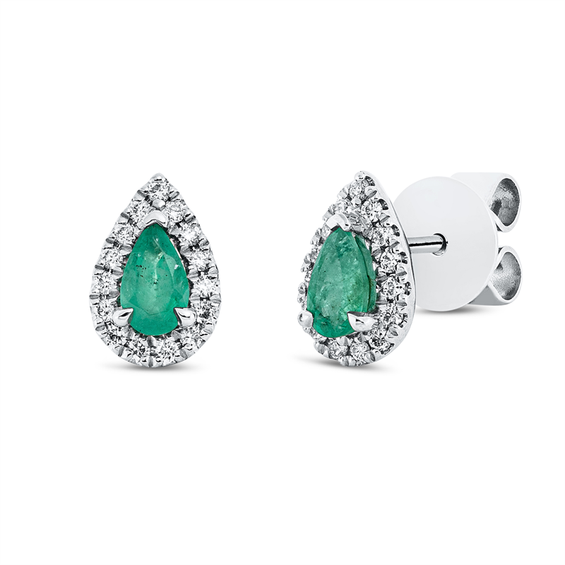 Ohrstecker 18 kt WG, 30 Brill. 0,14 ct, TW-si, 2 Smaragde 0,41 ct grün