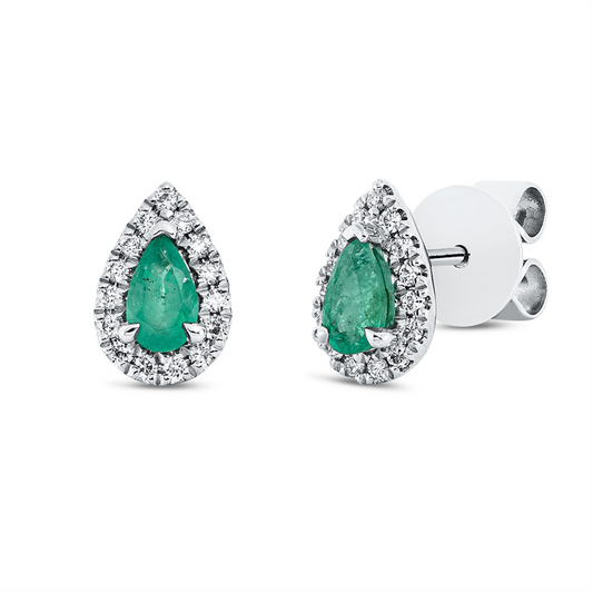 Ohrstecker 18 kt WG, 30 Brill. 0,14 ct, TW-si, 2 Smaragde 0,41 ct grün