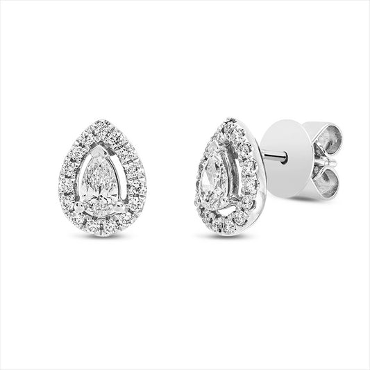 Ohrstecker 18 kt WG, 2 Tropfen 0,30 ct, TW-si, 30 Brill. 0,17 ct, TW-si