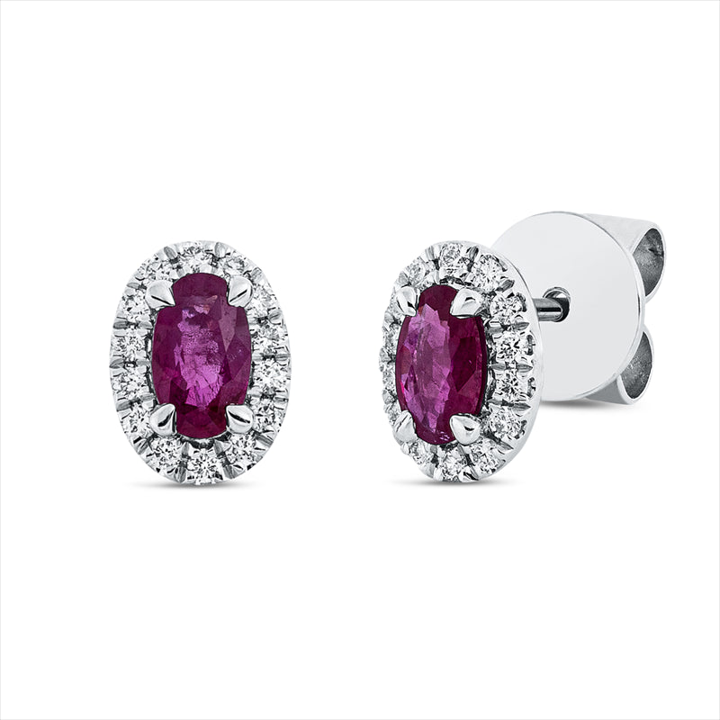 Ohrstecker 18 kt WG, 28 Brill. 0,13 ct, TW-si, 2 Rubine 0,55 ct rot