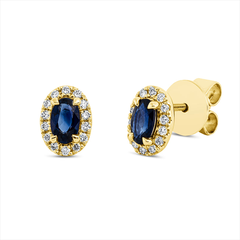 Ohrstecker 18 kt GG, 28 Brill. 0,13 ct, TW-si, 2 Saphire 0,69 ct blau