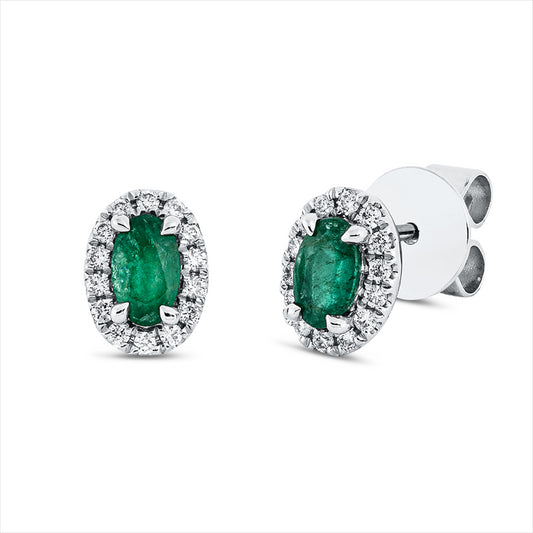 Ohrstecker 18 kt WG, 28 Brill. 0,13 ct, TW-si, 2 Smaragde 0,41 ct grün