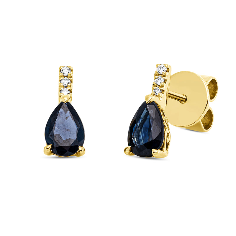Ohrstecker 18 kt GG, 6 Brill. 0,03 ct, TW-si, 2 Saphire 1,03 ct blau