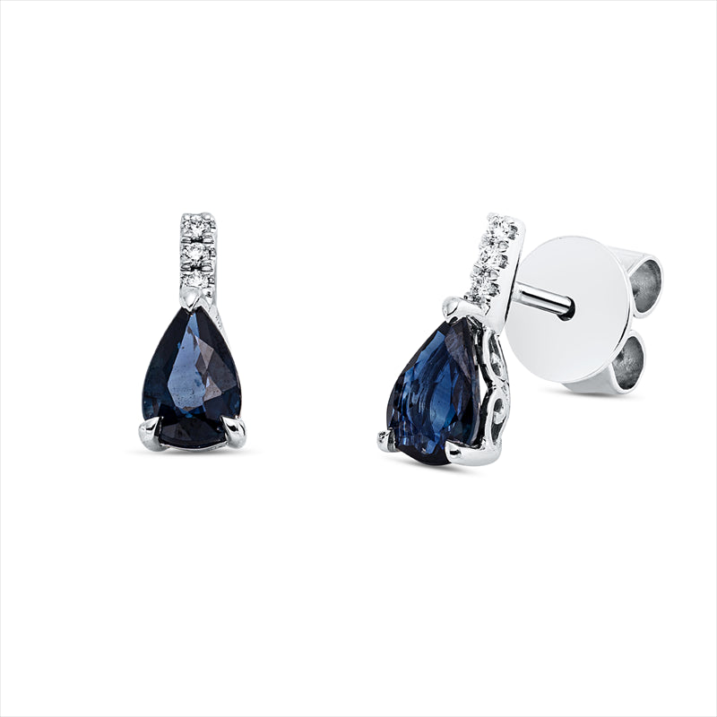 Ohrstecker 18 kt WG, 6 Brill. 0,03 ct, TW-si, 2 Saphire 1,01 ct blau