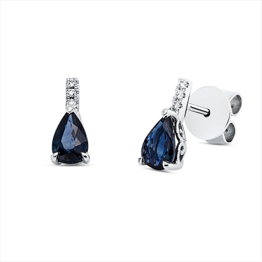 Ohrstecker 18 kt WG, 6 Brill. 0,03 ct, TW-si, 2 Saphire 1,01 ct blau