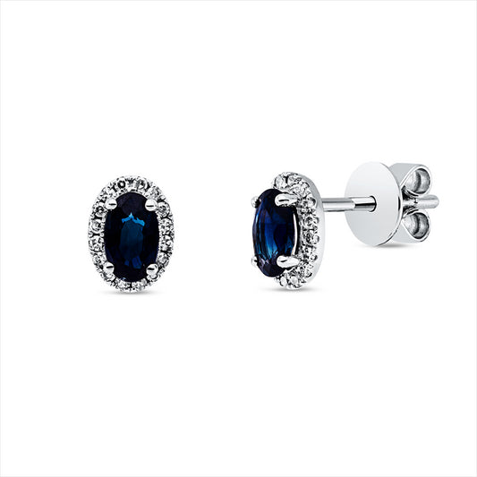 Ohrstecker 18 kt WG, 32 Brill. 0,10 ct, TW-si, 2 Saphire 0,66 ct blau