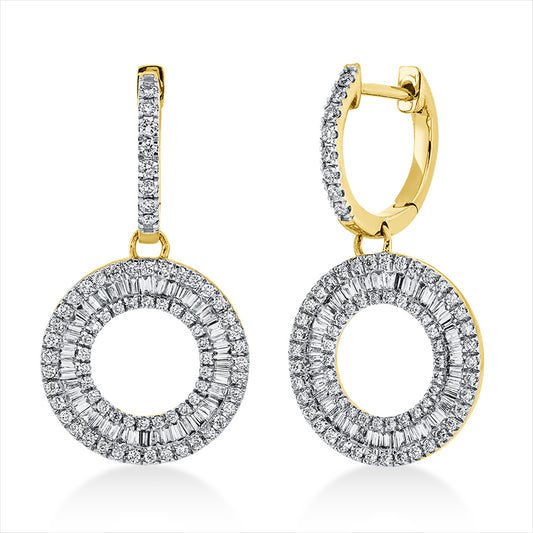 Ohrschmuck 18 kt GG, 86 Trap. 0,47 ct, TW-si, 142 Brill. 0,55 ct, TW-si