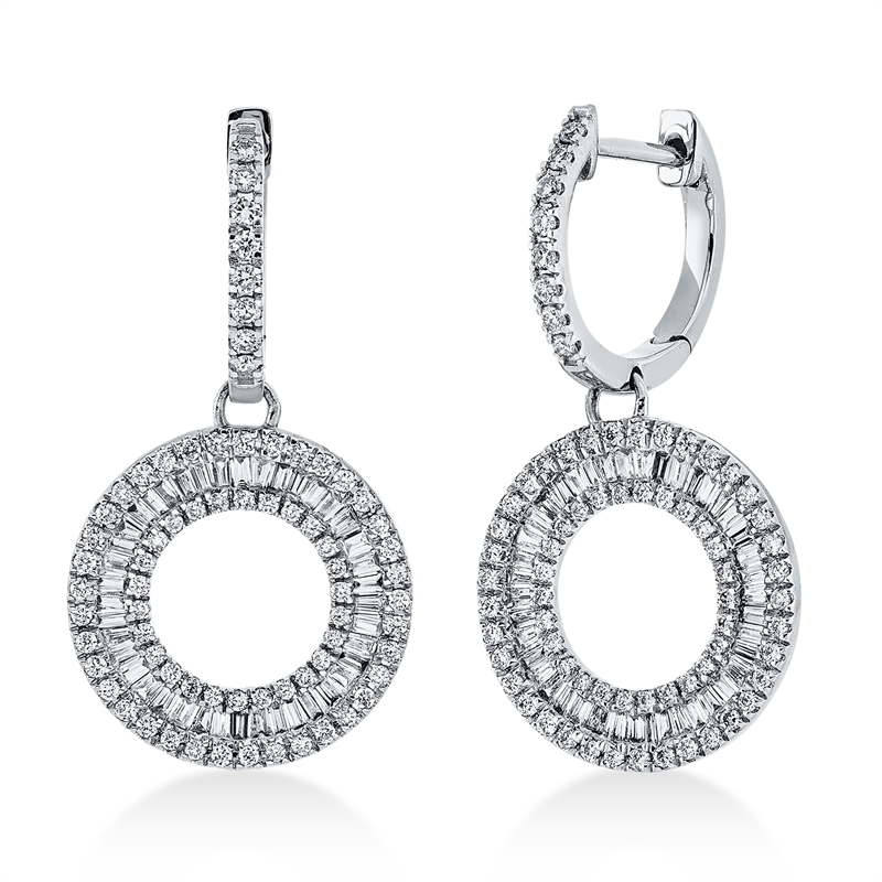 Ohrschmuck 18 kt WG, 87 Trap. 0,52 ct, TW-si, 142 Brill. 0,55 ct, TW-si
