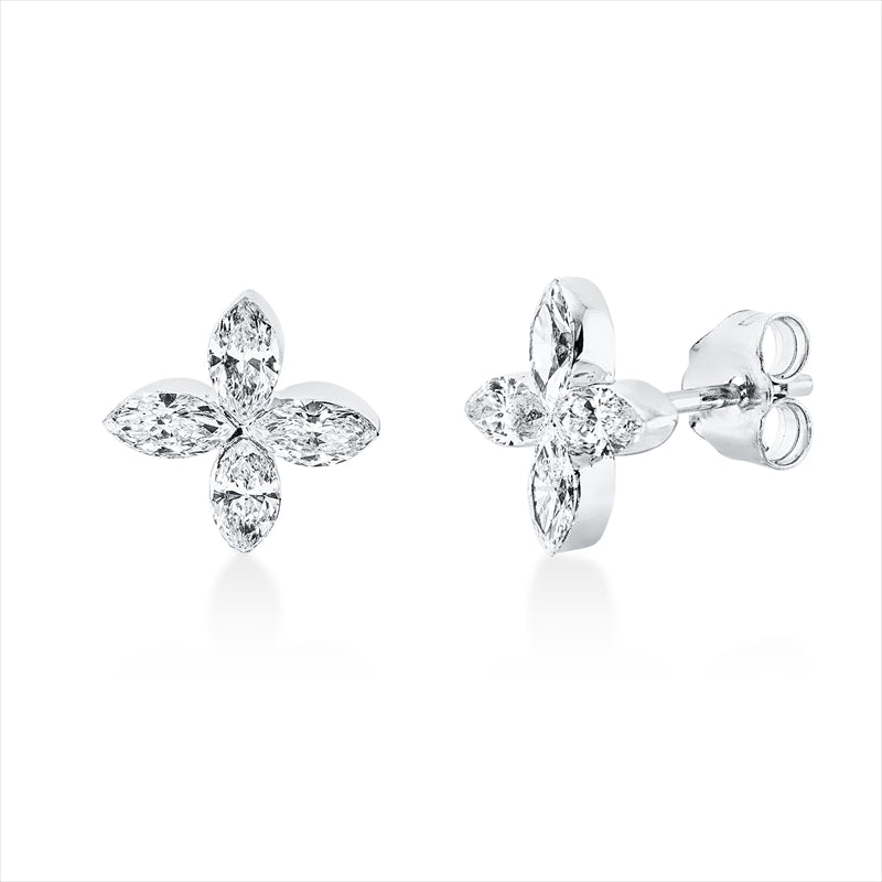 Ohrstecker 18 kt WG, 8 Nav. 0,96 ct, TW-si