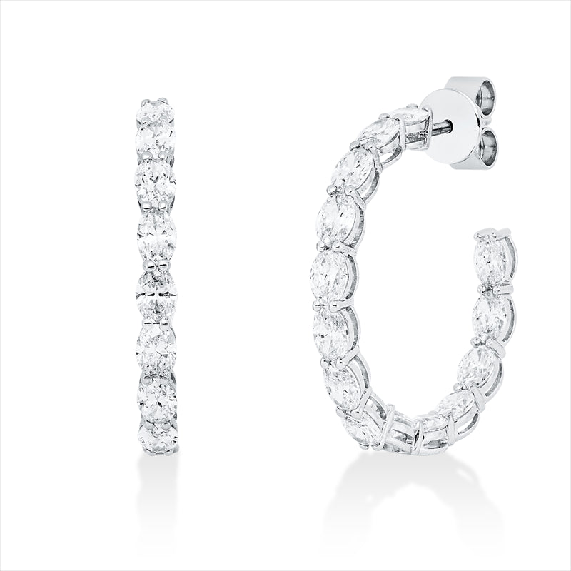 Creolen 14 kt WG, 28 Oval 3,80 ct, F-vsi/si 1