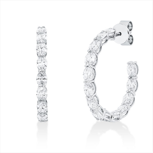 Creolen 14 kt WG, 28 Oval 3,80 ct, F-vsi/si 1