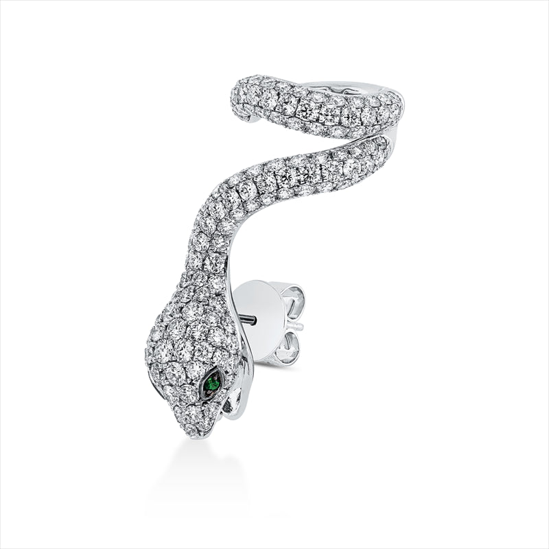 Ohrschmuck 18 kt WG, Einzelstück, 127 Brill. 2,77 ct, TW-vsi, 2 Tsavorith 0,03 ct grün