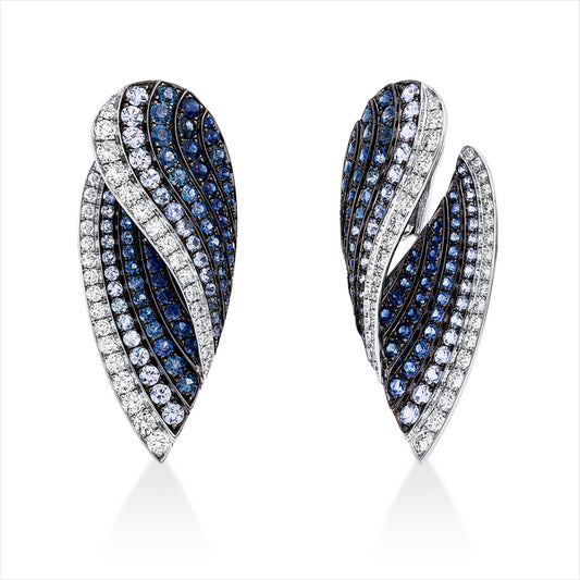 Ohrschmuck 18ktWG,Fassung teils schwarz rhodini, 68 Brill. 2,68ct, TW-vsi/si, 174 Saphire 8,12ct blau