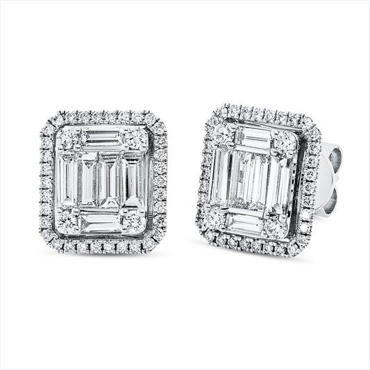 Ohrstecker 18 kt WG, 12 Bag. 0,78 ct, TW-si, 76 Brill. 0,37 ct, TW-si