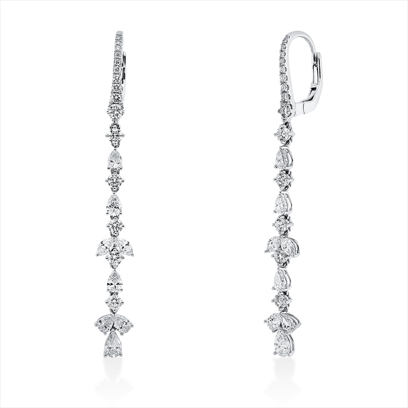 Ohrschmuck 18 kt WG, 4 Nav. 0,35 ct,10 Tropfen 1,00 ct, 2 Tropfen 0,34 ct, 30 Brill. 0,94 ct, TW-si