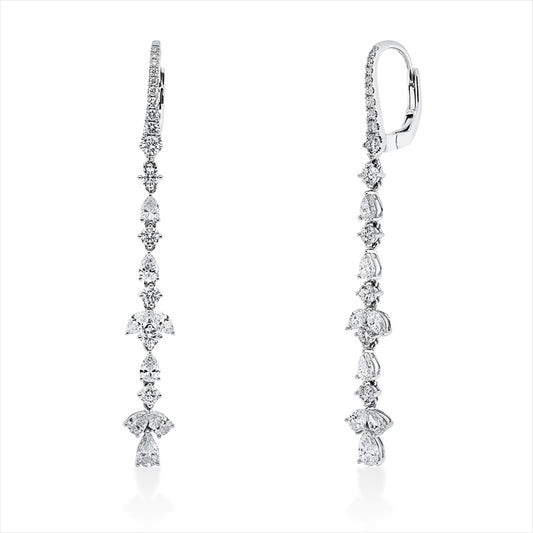 Ohrschmuck 18 kt WG, 4 Nav. 0,35 ct,10 Tropfen 1,00 ct, 2 Tropfen 0,34 ct, 30 Brill. 0,94 ct, TW-si