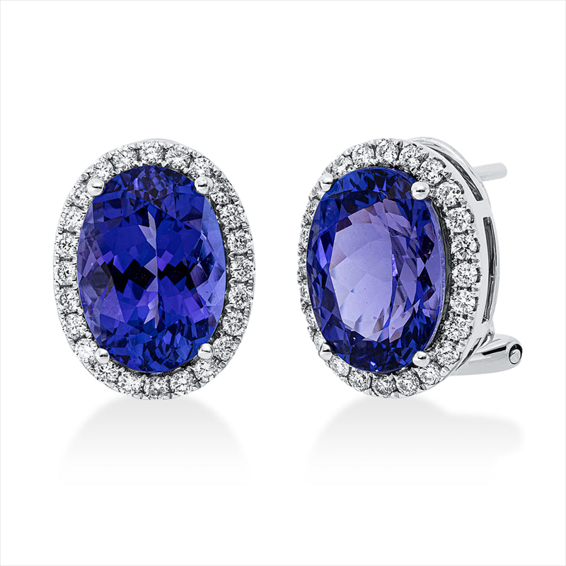 Ohrschmuck 18 kt WG, 48 Brill. 0,51 ct, TW-si, 2 Tansanit 8,19 ct blau