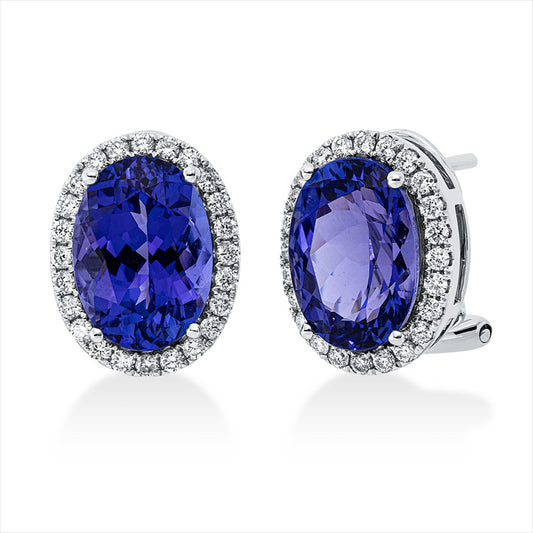 Ohrschmuck 18 kt WG, 48 Brill. 0,51 ct, TW-si, 2 Tansanit 8,19 ct blau