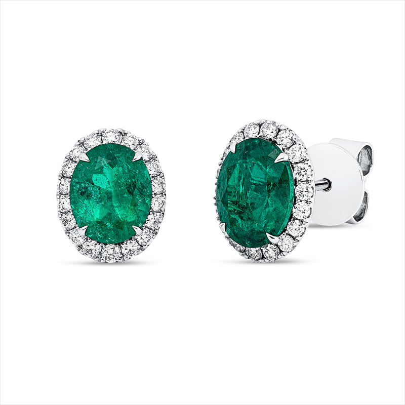 Ohrstecker 18 kt WG, 36 Brill. 0,36 ct, F-vsi/si, 2 Smaragde 2,65 ct grün