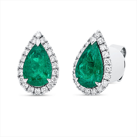 Ohrstecker 18 kt WG, 40 Brill. 0,46 ct, F-vsi/si, 2 Smaragde 2,69 ct grün