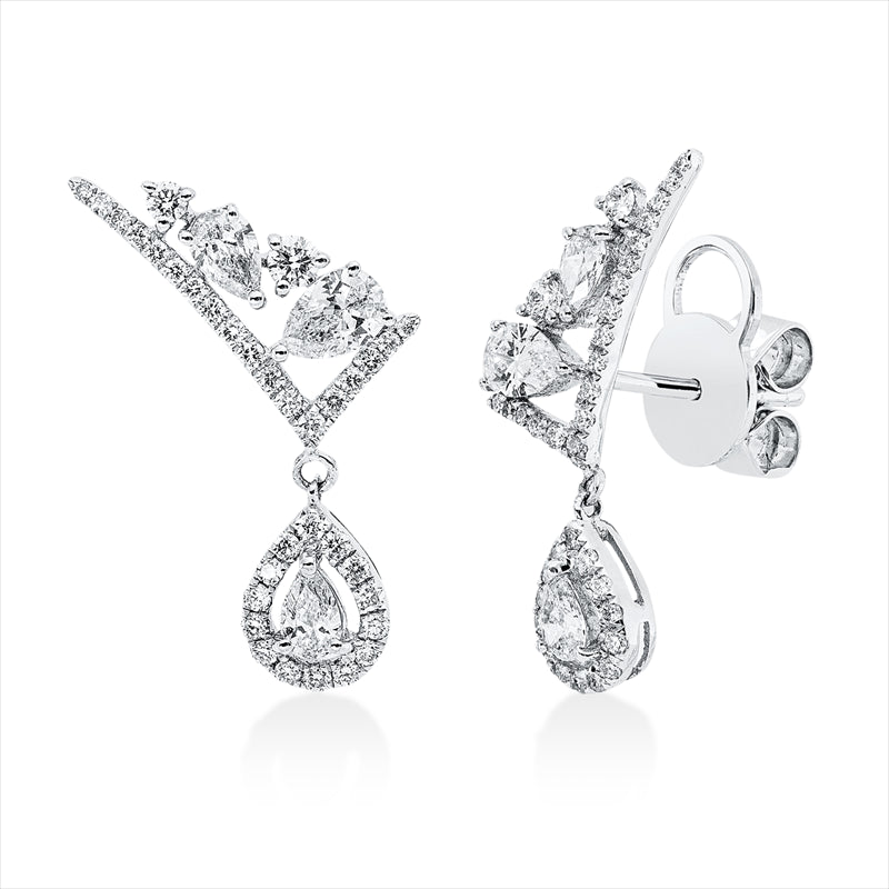 Ohrschmuck 18 kt WG, 6 Tropfen 0,64 ct, TW-vsi, 64 Brill. 0,36 ct, TW-si