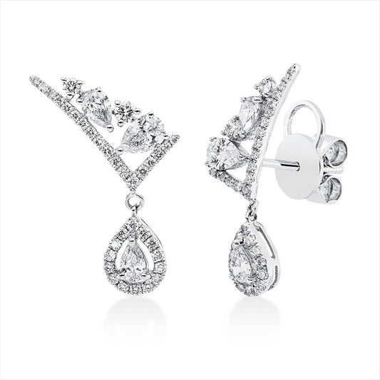 Ohrschmuck 18 kt WG, 6 Tropfen 0,64 ct, TW-vsi, 64 Brill. 0,36 ct, TW-si