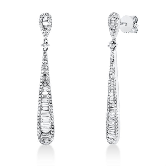 Ohrschmuck 18 kt WG, 2 Trap. 0,02 ct, TW-si, 43 Bag. 0,81 ct, TW-si, 150 Brill. 0,46 ct, TW-si