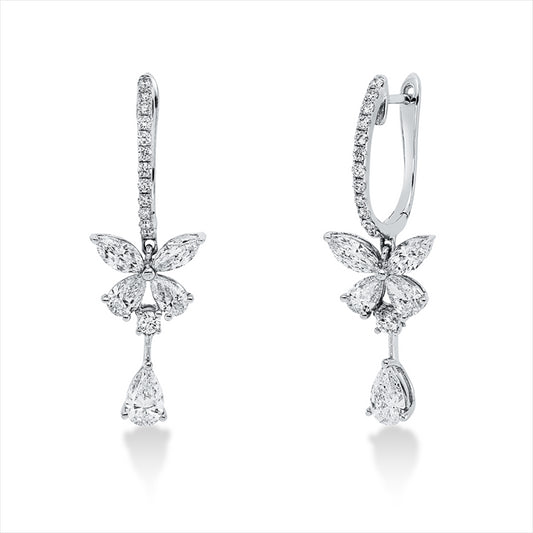 Ohrschmuck 18 kt WG, 4 Nav. 0,59 ct, TW-vsi, 6 Tropfen 1,12 ct, TW-vsi, 26 Brill. 0,30 ct, TW-si