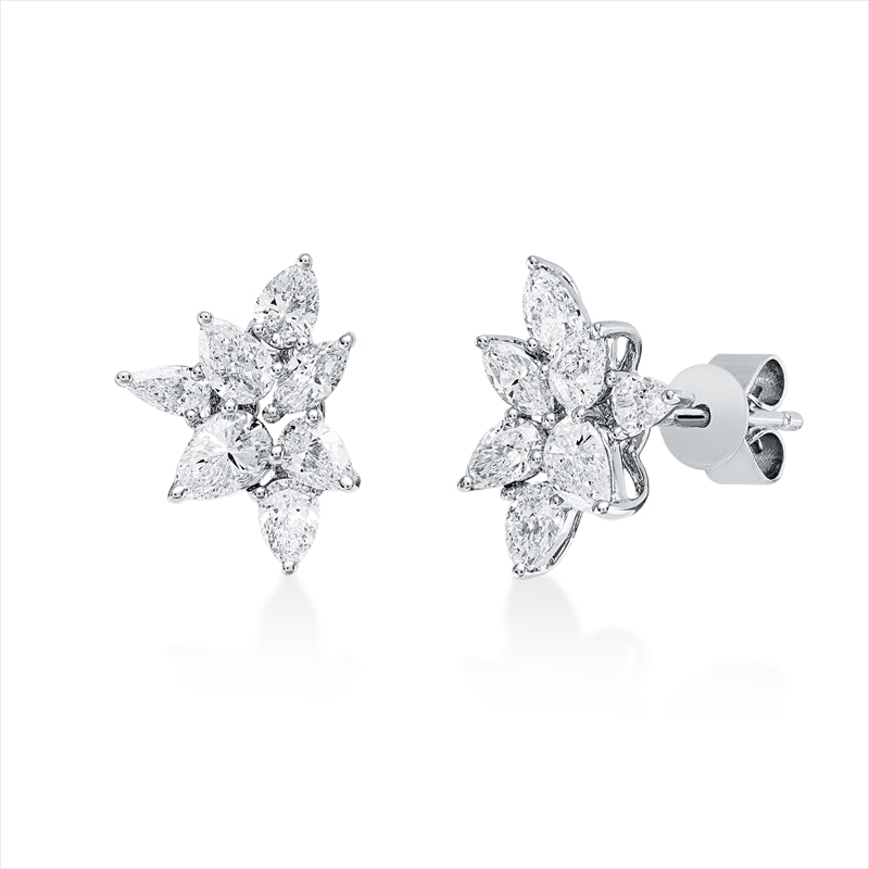 Ohrstecker 18 kt WG, 2 Nav. 0,11 ct, TW-vsi, 12 Tropfen 0,93 ct, TW-vsi