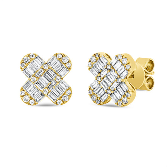 Ohrstecker 18 kt GG, 44 Bag. 0,54 ct, TW-vsi, 32 Brill. 0,18 ct, TW-si