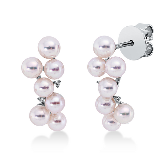 Ohrstecker 18 kt WG, 6 Brill. 0,02 ct, TW-si, 14 Akoya weiß 3,5 mm