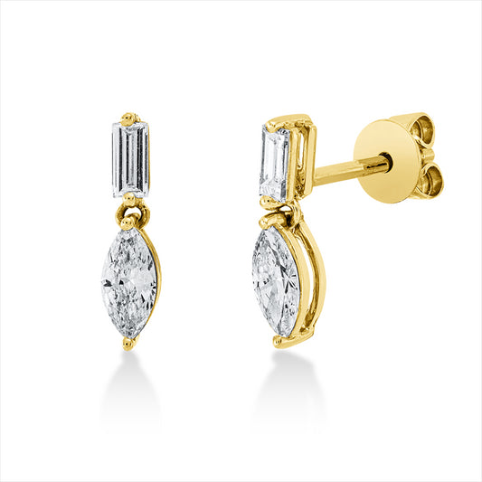 Ohrstecker 18 kt GG, 2 Bag. 0,19 ct, TW-vsi/si, 2 Nav. 0,35 ct, TW-vsi/si