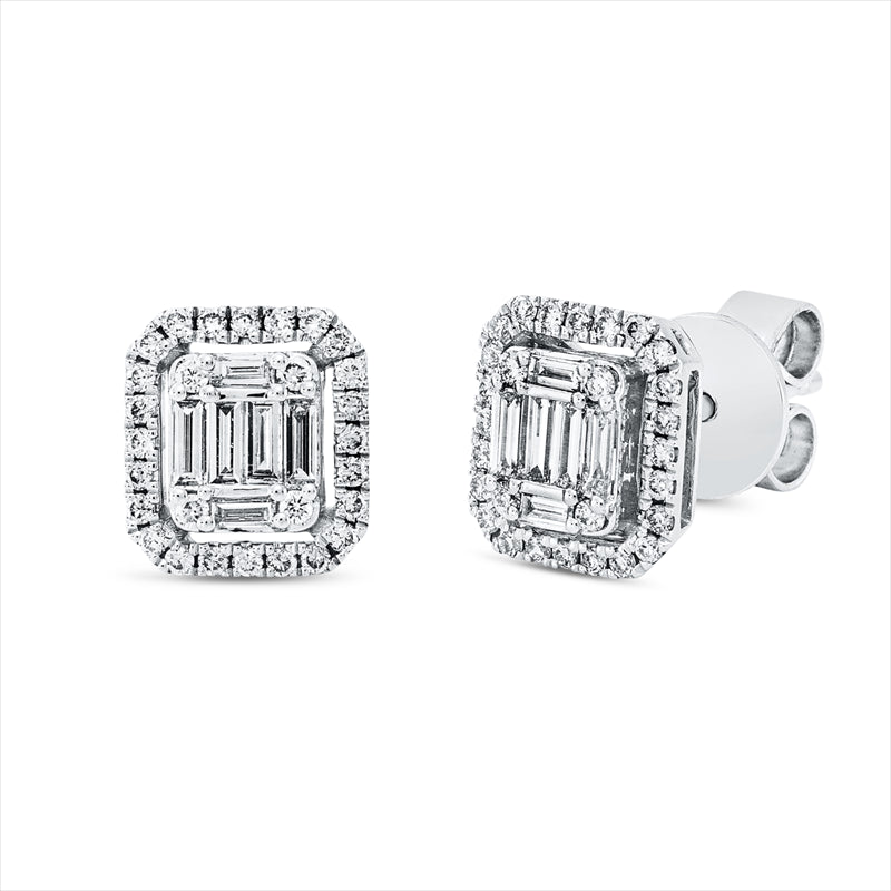 Ohrstecker 18 kt WG, 12 Bag. 0,19 ct, TW-si, 56 Brill. 0,17 ct, TW-si