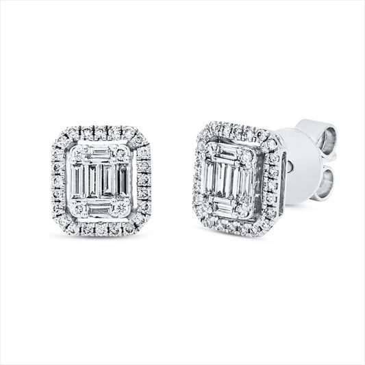 Ohrstecker 18 kt WG, 12 Bag. 0,19 ct, TW-si, 56 Brill. 0,17 ct, TW-si