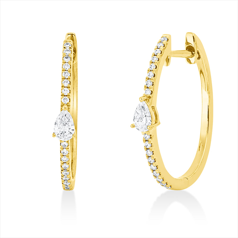 Creolen 18 kt GG, 2 Tropfen 0,19 ct, TW-si, 34 Brill. 0,11 ct, TW-si