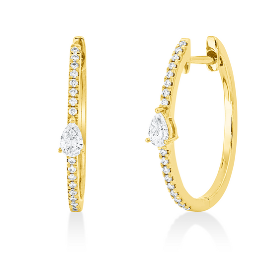 Creolen 18 kt GG, 2 Tropfen 0,19 ct, TW-si, 34 Brill. 0,11 ct, TW-si